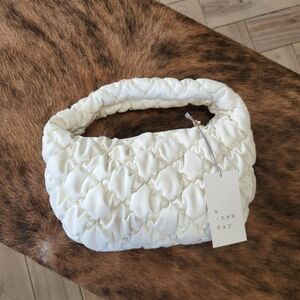 a new day Cream Quilted Shoulder Bag